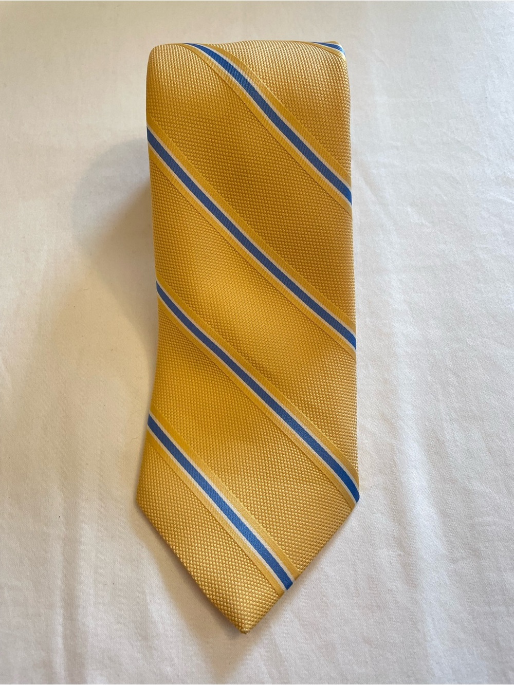 Brooks Brothers Makers Repp Tie Yellow/Blue Stripe Woven in England Made in USA